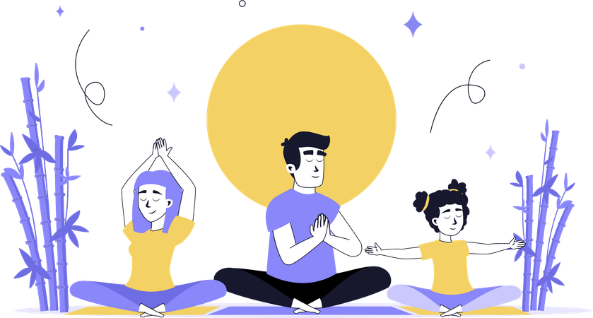 Famille faisant du yoga le matin  Illustration