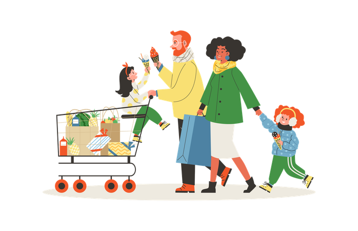 Faire les courses en famille et choisir les aliments ensemble  Illustration