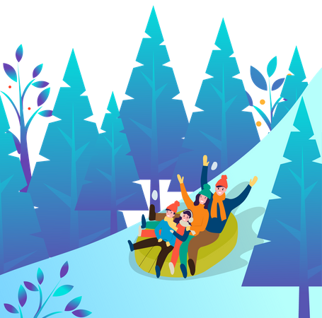 Famille glissant sur la glace  Illustration