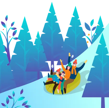 Famille glissant sur la glace  Illustration