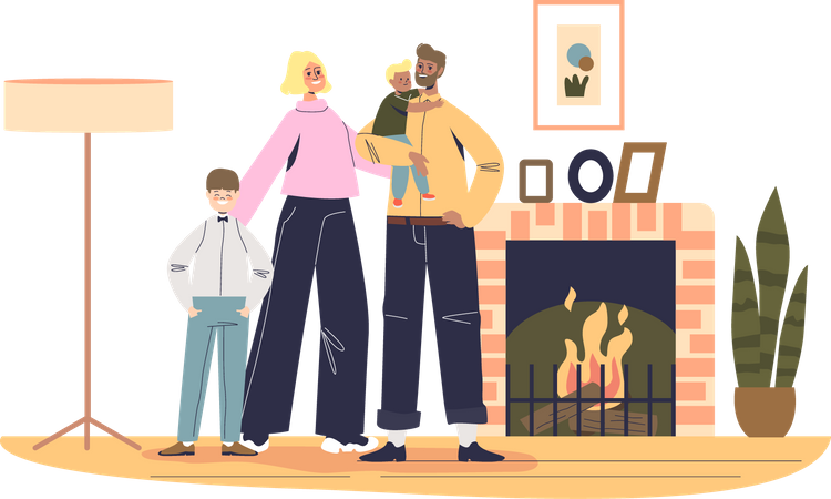 Famille heureuse à la maison  Illustration