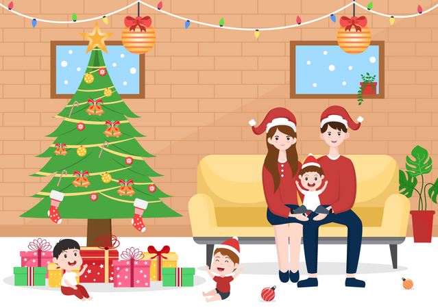 Famille heureuse à Noël  Illustration