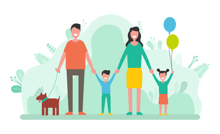 Famille heureuse avec chien de compagnie  Illustration