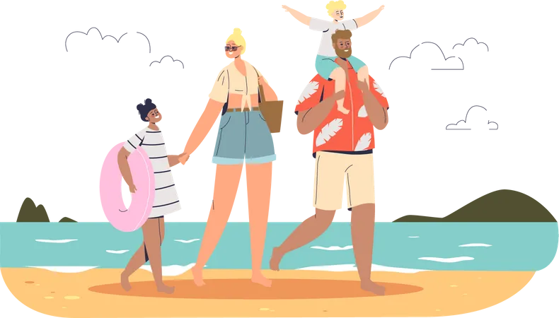 Famille heureuse en vacances  Illustration
