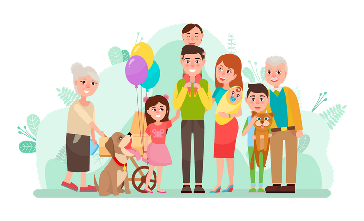 Famille heureuse ensemble  Illustration