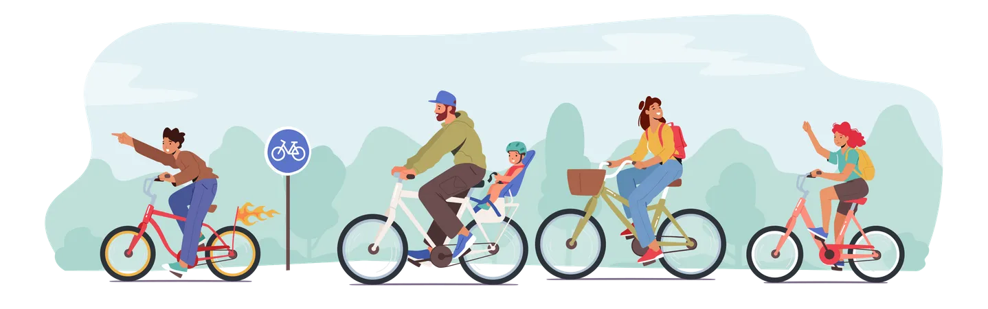 Famille heureuse, faire du vélo  Illustration