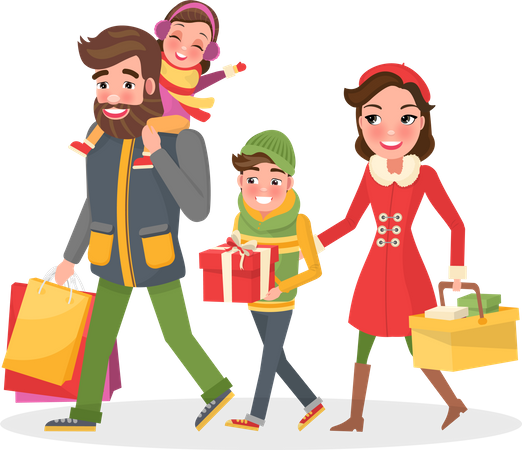 Famille heureuse, faire du shopping  Illustration