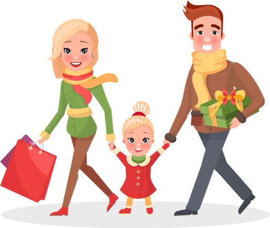 Famille heureuse, faire du shopping  Illustration