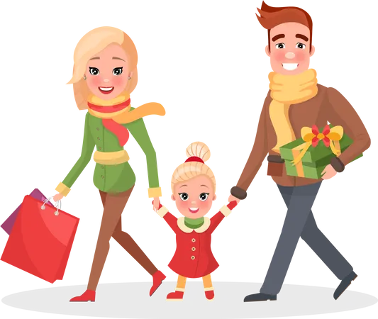 Famille heureuse, faire du shopping  Illustration