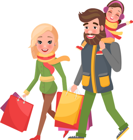 Famille heureuse, faire du shopping  Illustration