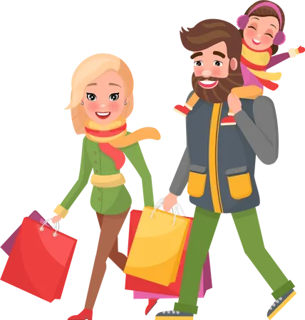 Famille heureuse, faire du shopping  Illustration