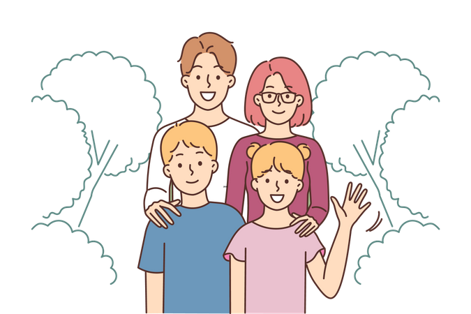 Famille heureuse posant pour la photo  Illustration