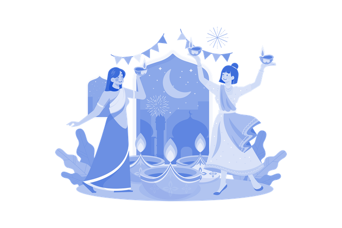 Famille indienne célébrant le festival de Diwali  Illustration