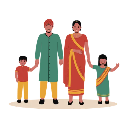 Famille indienne en vêtements traditionnels  Illustration