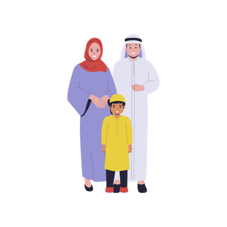 Famille islamique debout ensemble  Illustration