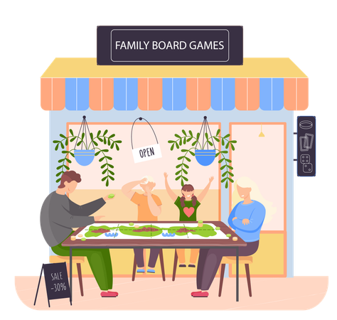 Famille jouant à des jeux de société  Illustration