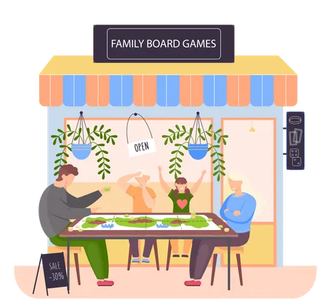 Famille jouant à des jeux de société  Illustration