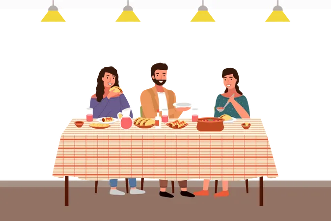 Famille lors d'un dîner de style mexicain  Illustration