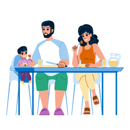Famille prenant son petit déjeuner ensemble  Illustration