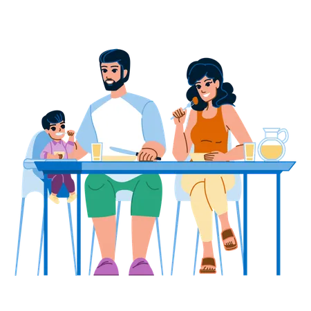 Famille prenant son petit déjeuner ensemble  Illustration