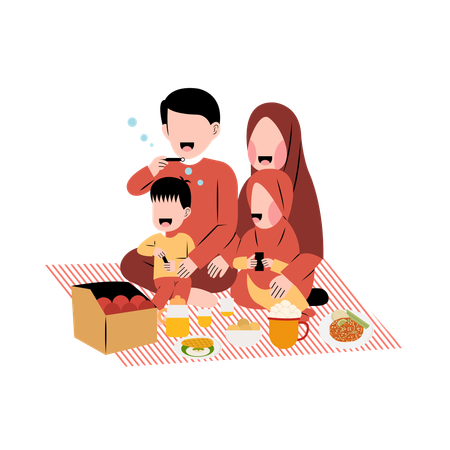 Famille musulmane appréciant la nourriture de pique-nique  Illustration