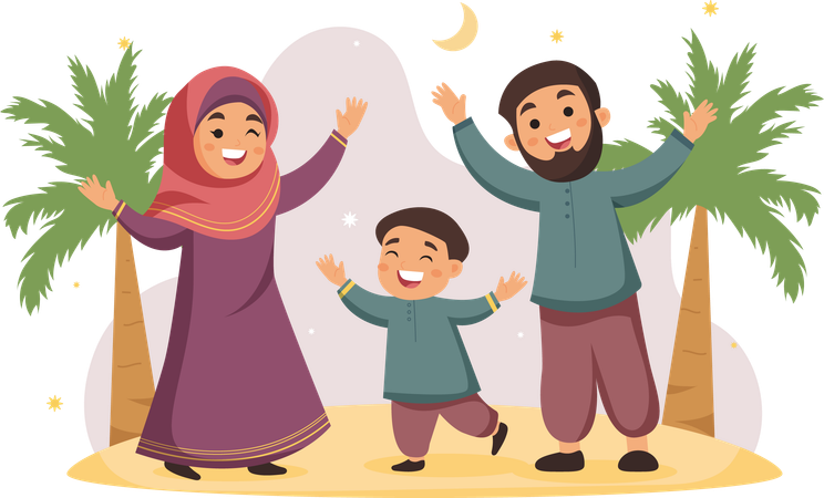 Famille musulmane célébrant le ramadan  Illustration