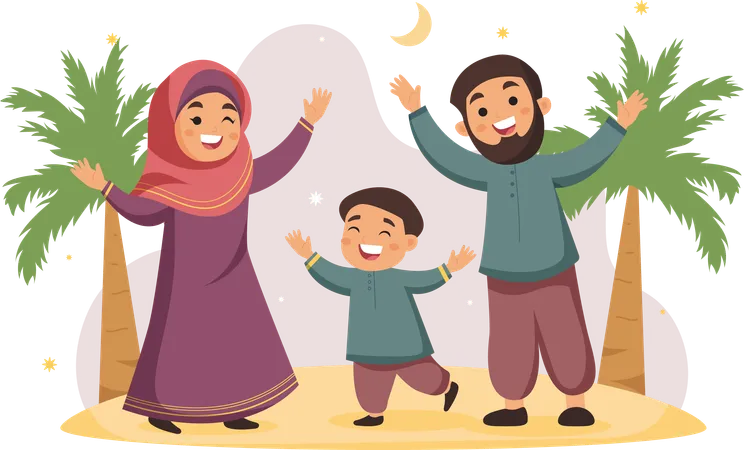 Famille musulmane célébrant le ramadan  Illustration