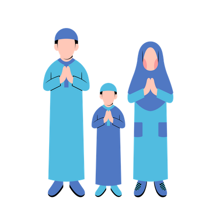 Salutation de l'Aïd en famille musulmane  Illustration