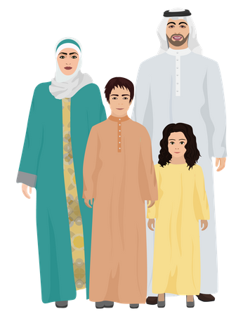 Famille musulmane portant une tenue traditionnelle  Illustration