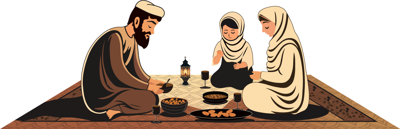 Famille musulmane prenant de délicieux repas  Illustration