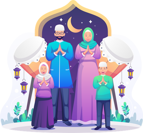 Famille musulmane priant près de beduk  Illustration