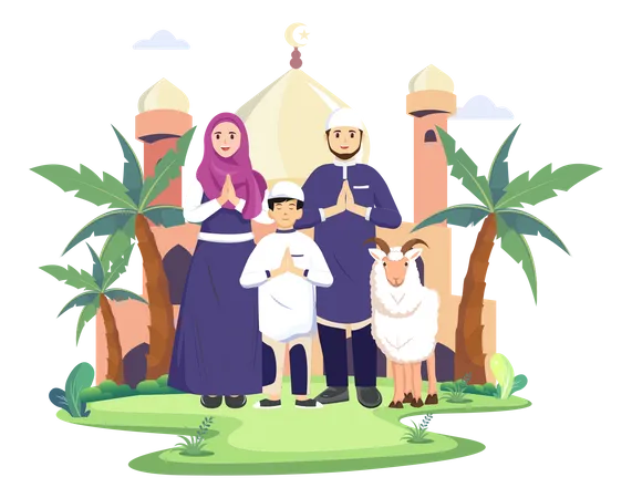 Famille musulmane souhaitant l'Aïd  Illustration