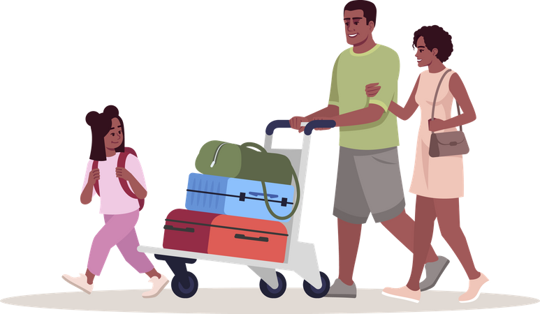 Famille partant en vacances portant des sacs à bagages  Illustration