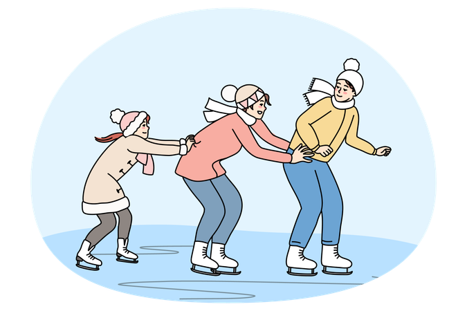 Patinage en famille sur une patinoire  Illustration