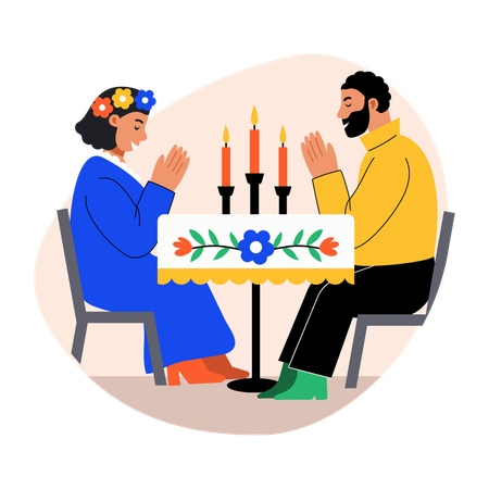 Famille en prière à Pâques  Illustration
