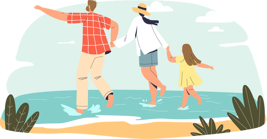 Famille, profiter, plage  Illustration