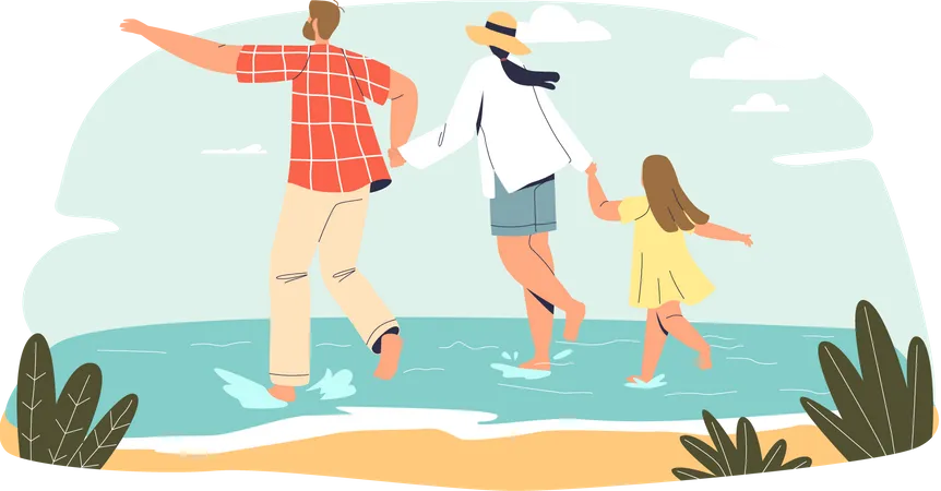 Famille, profiter, plage  Illustration