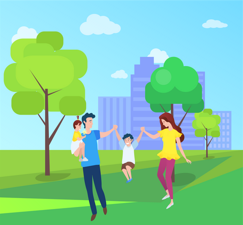 Famille appréciant dans le parc  Illustration