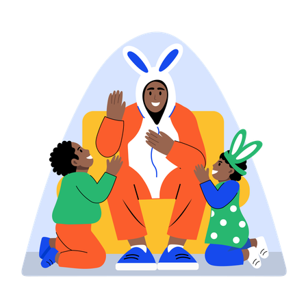 Une famille profite de l'événement de Pâques  Illustration