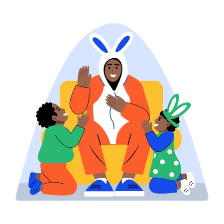 Une famille profite de l'événement de Pâques  Illustration