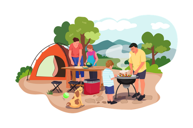 Famille profitant de vacances  Illustration