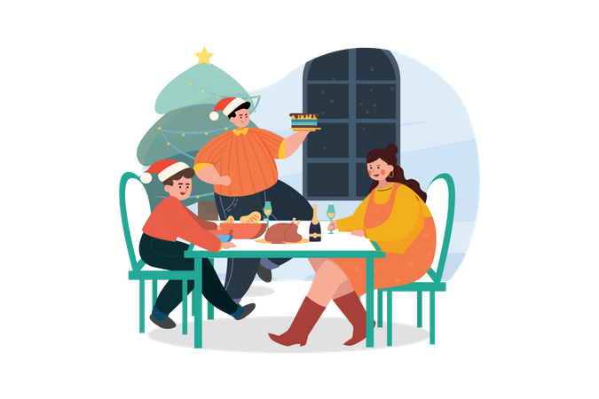 Famille appréciant le dîner de Noël  Illustration