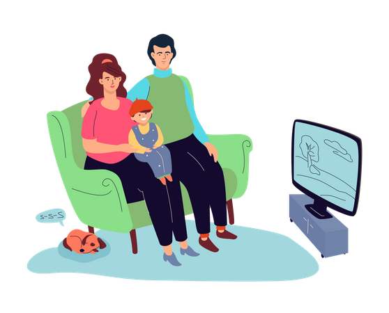 Famille regardant la télé  Illustration