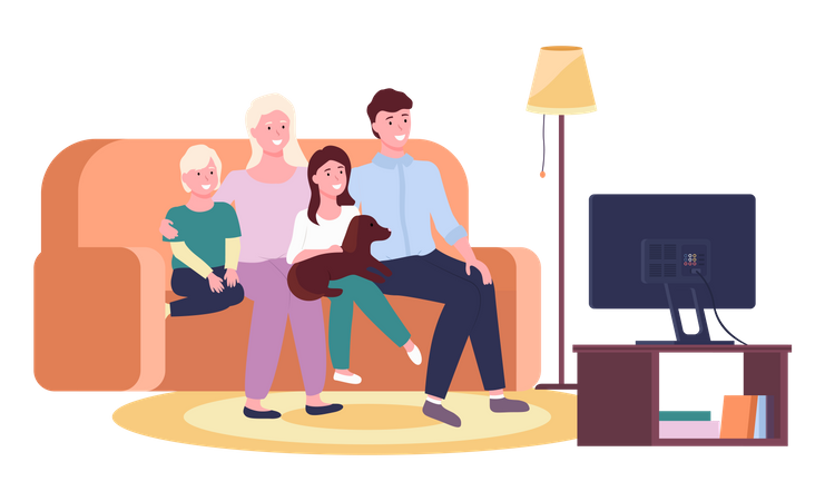 Famille regardant la télé  Illustration