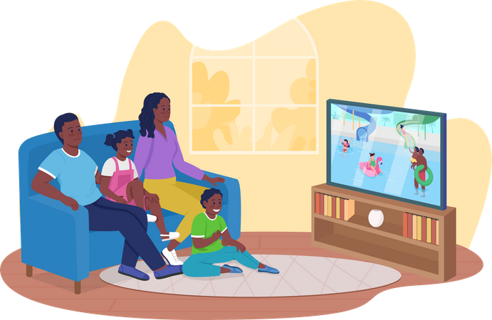 Famille regardant la télévision ensemble  Illustration