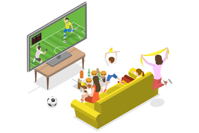 La famille regarde un match de football à la télévision  Illustration