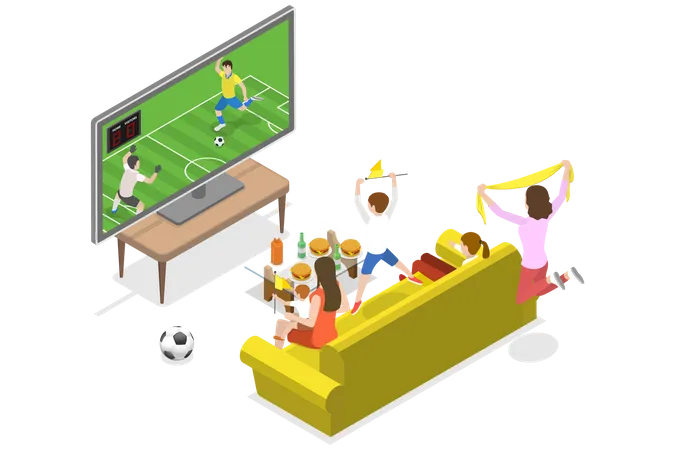 La famille regarde un match de football à la télévision  Illustration