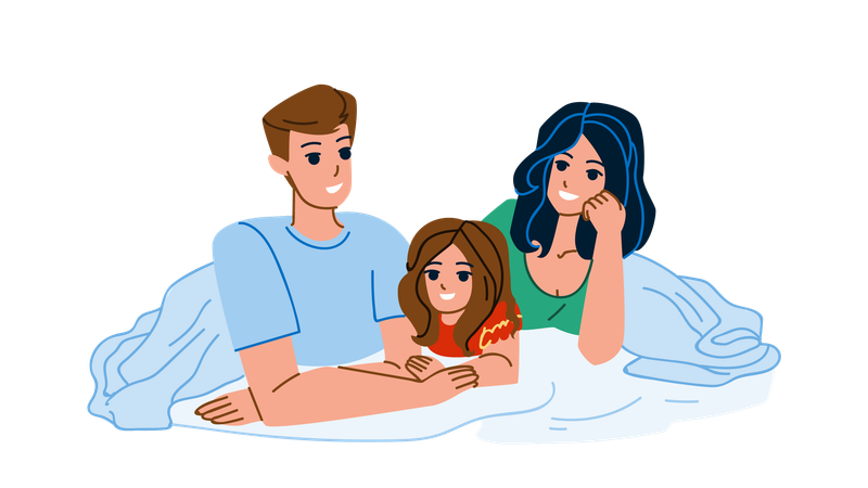 Famille se reposant dans la chambre à coucher  Illustration