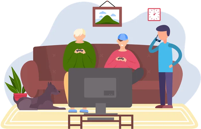Famille se reposant à la maison  Illustration