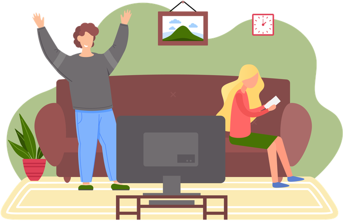 Famille se reposant à la maison avec la télévision  Illustration